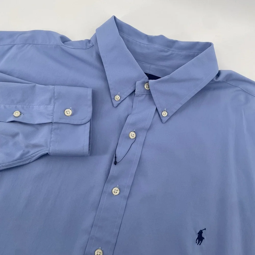 Ralph Lauren Button Down Men 2XB Blue Performance Stretch Long Sleeve Shirt NWOT